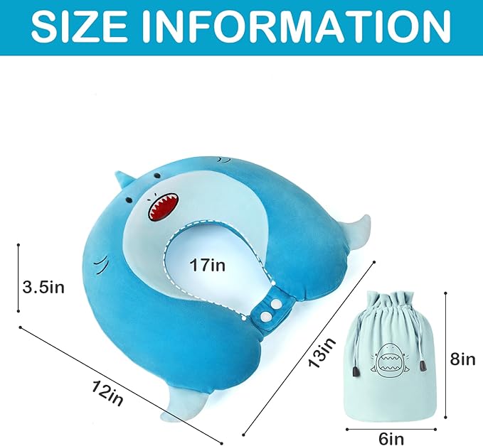 Kids Neck Pillow for Traveling, Adujstable Airplane Pillow with Travel Bag, Travel Essentials for Long Flights, Soft & Support Airplane Pillow for Headrest Sleep - Blue Shak - Bloomnest