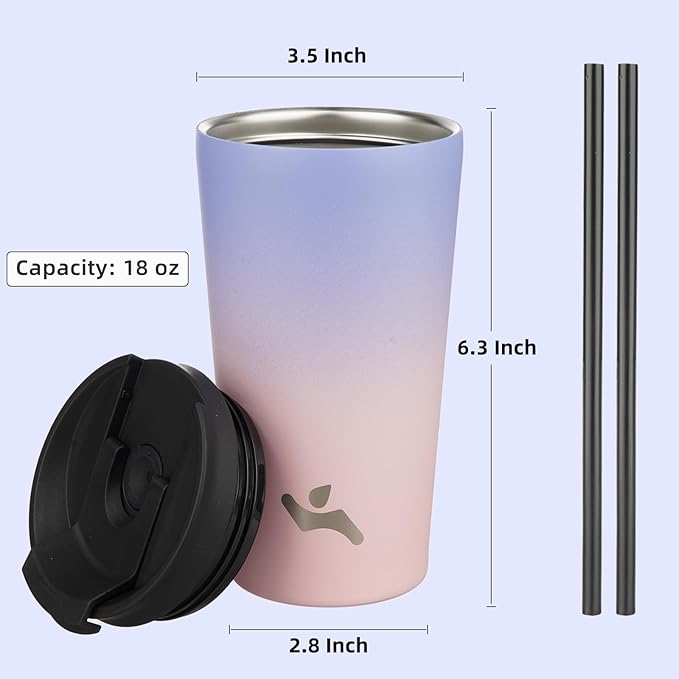 18OZ Insulated Tumbler with Lid and 2 Straws Stainless Steel Water Bottle Vacuum Travel Mug Coffee Cup,Pastel Sunset - Bloomnest