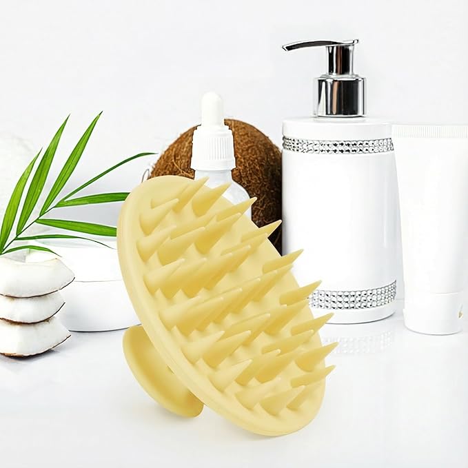 Silicone Scalp Massager Shampoo Brush, Scalp Brush for Hair Growth & Dandruff Removal, Hair Scrubber Scalp Stimulator Exfoliator Brush with Soft Bristles for Wet Dry Scalp Care (Light Yellow) Meartchy