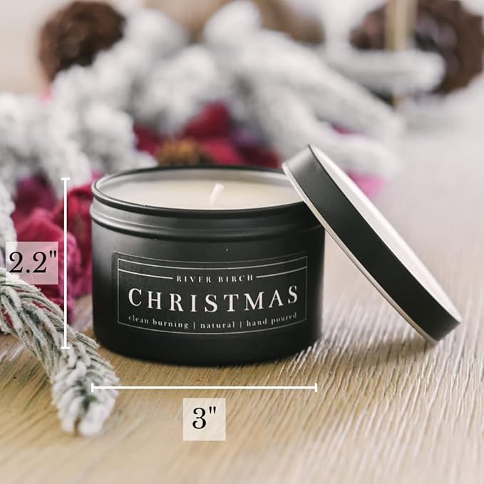 River Birch Candles Christmas Scented Candle | Premium, All-Natural, Non-Toxic, Soy Candles | 8 oz. Black Matte Tin Travel Candle | Cozy Relaxing Gifts for Home - Bloomnest
