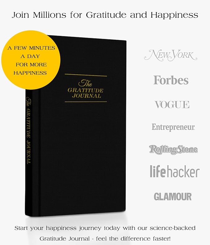 The Original Gratitude Journal with Inspiring Prompts & Quotes for Mindfulness, Reflection & Personal Growth - Daily Wellness Journal for Men & Women - Luxurious Linen Black Cover Bloomnest