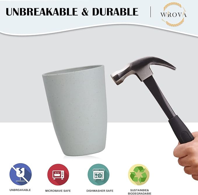 Wheat Straw Cups 8 PCS Good Alternative to Plastic Reusable Cups 20 oz Unbreakable Drinking Cup Reusable Dishwasher Safe Water Plastic Glasses Light Grey - Bloomnest