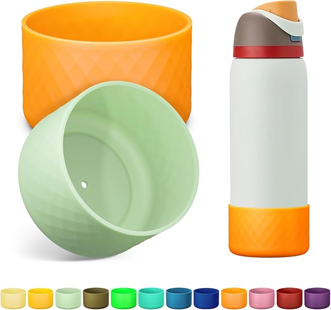 2PCS Silicone Water Bottle Boot for Owala 24oz 32oz 40oz, Anti-Slip Protective Sleeve Bottom Bumper Protector for FreeSip, Twist, and Flip Stainless Steel Water Bottles Alwenid