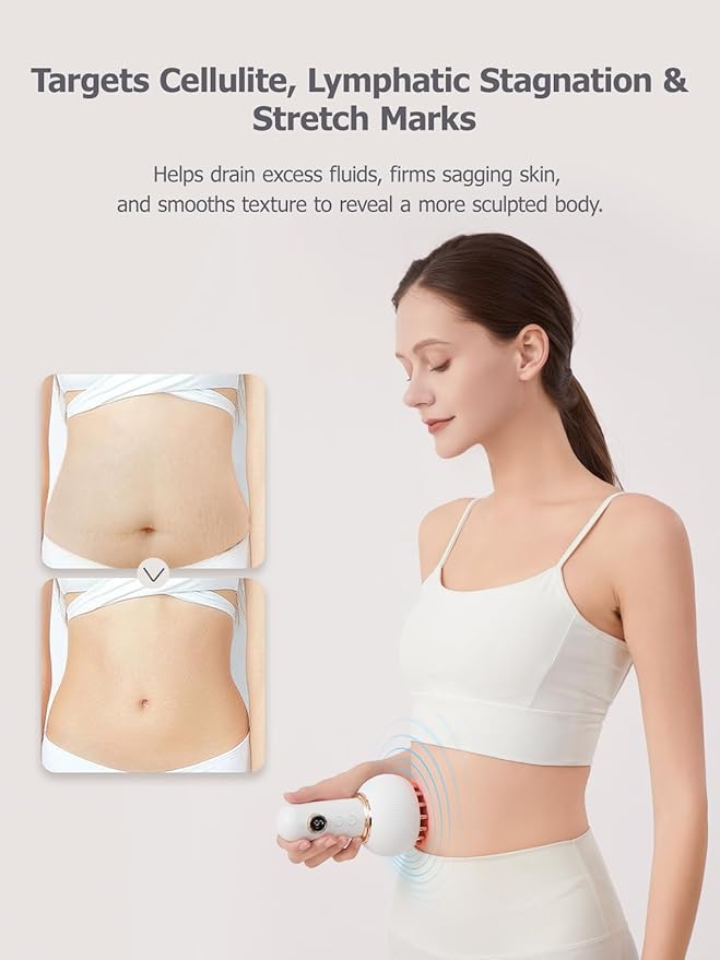 Lymphatic Drainage Massager & Anti Cellulite Massage Tool, Helps Reduce Stretch Marks & Cellulite, for Legs, Arms & Belly, Body Sculpting Machine with Microcurrent, Light, Heat & Vibration - Bloomnest