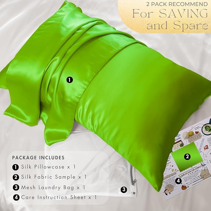 PROMEED 23 Momme Silk Pillowcase for Hair and Skin, Both Sides Upgraded Grade 6A+ Mulberry Silk Pillow Case with Zipper, Cooling Pillow Cases for Hot Sleepers (King 20"x36",Green) - Bloomnest