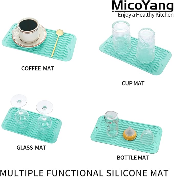 Silicone Dish Drying Mat for Multiple Usage,Easy clean,Eco-friendly,Heat-resistant Silicone Mat for Kitchen Counter or Sink,Refrigerator or Drawer Liner Mint S 12 inches x 6 inches - Bloomnest