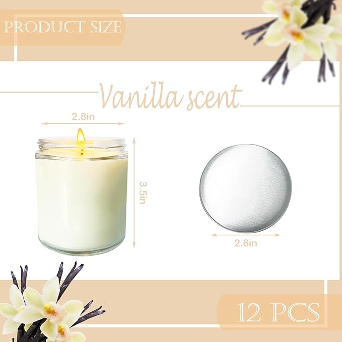 12 Pcs 8 Oz Bulk White Soy Candles,Vanilla Scented Candles Set,Bulk Aromatherapy Candle,Great Stress Relieving Scented Candle for Girls as a Gift for Birthdays, Weddings and More! - Bloomnest