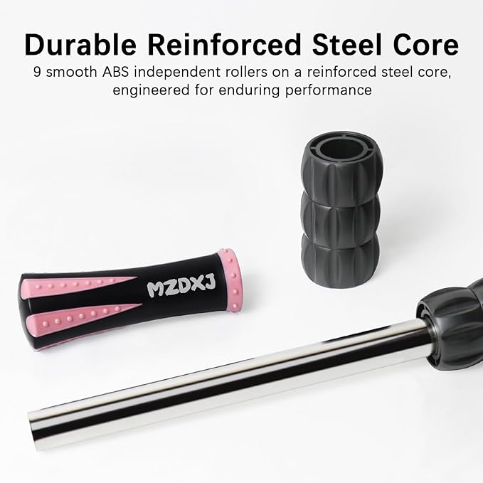 Muscle Roller Massage Roller Stick- Deep Tissue Fascia Blaster for Myofascial Pain Relief, Lymphatic Drainage & Body Sculpting, Handheld Physical Therapy & Recovery Tool (Pink black-18 inch) - Bloomnest