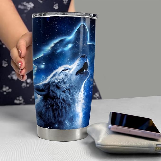 SANDJEST Personalized Wolf Tumbler Moon Phases 20oz 30oz Tumblers with Lid Gift for Men Dad Son Christmas Birthday - Bloomnest