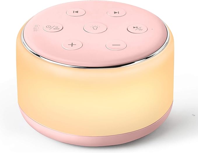 FamiSym Portable Sound Machine for Babies Kids Sleeping – Rechargeable, 7 Colors Night Light, 34 Soothing Sounds, Baby Sleep Soother, Lullaby White Noise Machine, Shush, Baby Shower, Registry Gift