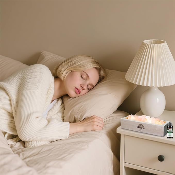 Himalayan Salt Lamp Diffuser - 300g Pink Salt with Wood Base, USB Powered, Warm Light & 10ml Gardenia Essential Oil Set for Aromatherapy, Relaxation, Meditation, Home Decor, Gifts