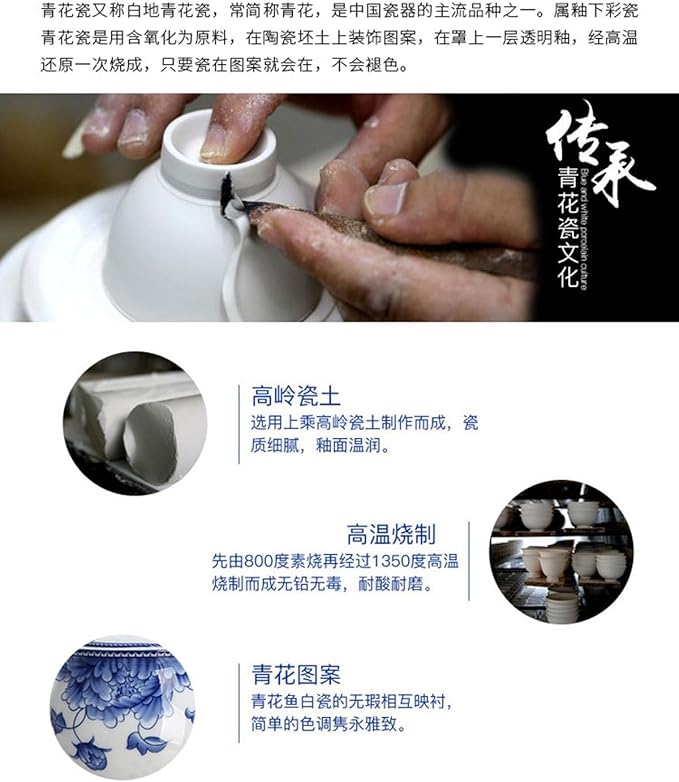 Small Teapot 9oz Blue and White Porcelain Tea Pot with Stainless Steel Infuser Classical Chinese Penoy Flower (Peony)