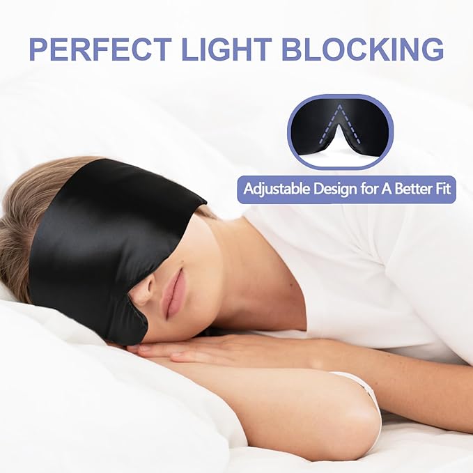 Mulberry Silk Sleep Mask for Side and Back Sleepers, Blackout Eye Mask for Sleeping for Women Men with Adjustable Band, Comfortable Soft Pressureless Eye Cover for Sleeping in Large Size - Bloomnest