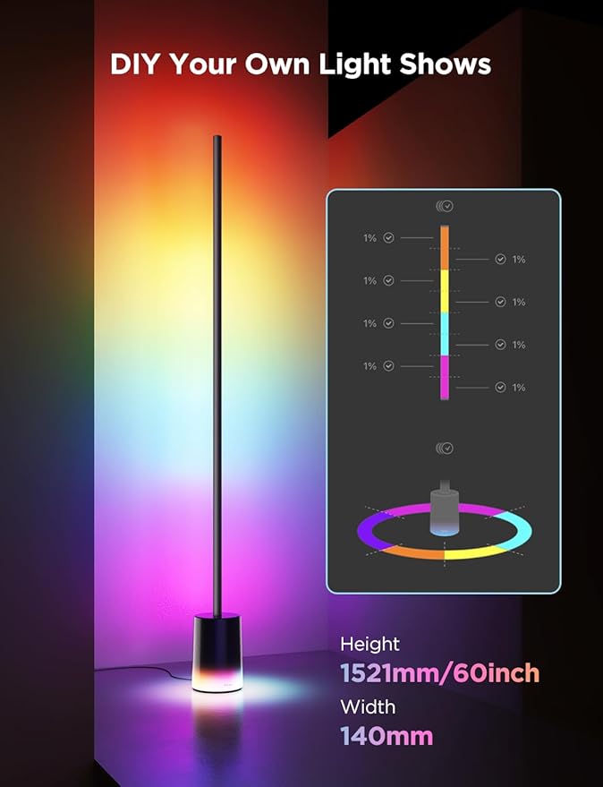 Govee Floor Lamp 2 with Matter, RGBIC, Warm Cool White LED, Alexa Compatible, 1725lm, Music Sync, Scene Modes, Smart Floor Lamp for Living Room, Bedroom, Black(1 Pack) - Bloomnest