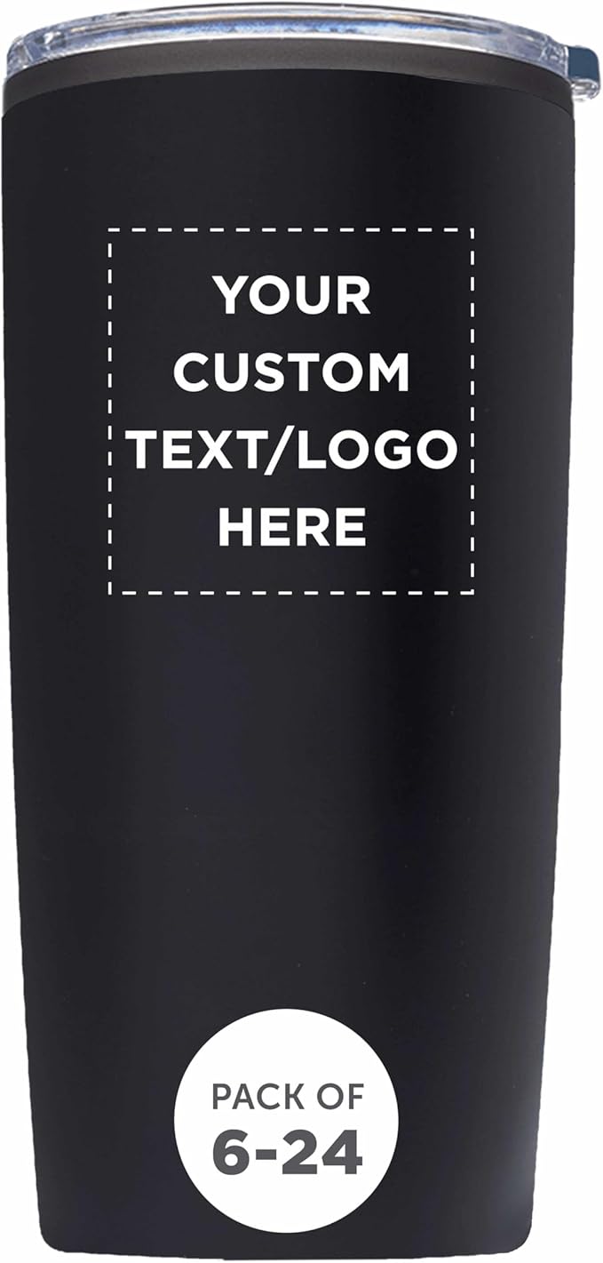 Custom Plastic Tumblers 20 oz Set of 6/12/24 Personalized Bulk Pack with Lids, Ice Coffee Tumbler, To Go Cup Insulated - Black - Bloomnest
