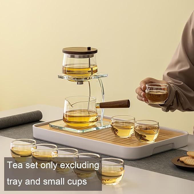 Semi-Automatic Glass Teapot,Magnetic Water Separation Kungfu TeaPot, Heat Resistant Magical Teapot, High Borosilicate Glass Tea Set Coffee Set, Glass Magic Pot for Holiday Gifts (Yun qu TeaSet Clear) - Bloomnest