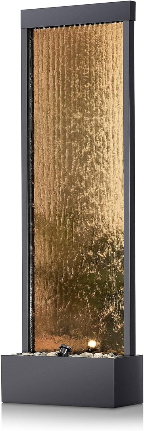 Alpine Corporation | 72"H Indoor/Outdoor Mirror Waterfall Floor Fountain — LED Lights & River Stones — Elegant Bronze Finish for Home, Office, Patio & Entryway Décor - Bloomnest