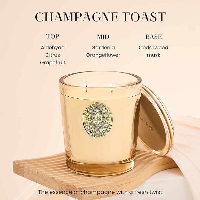 M&SENSE Large Two-Wick Soy Candle | Cheer Champagne & Gold | 19.8 oz, 120H Burn Time | Luxury Scented Candle for Relaxation, Gifting, Home Décor | Ideal for Bedroom, Office, Party Ambiance - Bloomnest