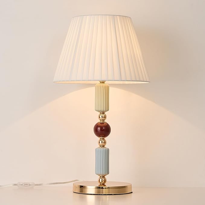 White Fabric Shade Table Lamp Modern Metal Desk Lamp with Plug Cord Switch for Bedroom Bedside - Bloomnest