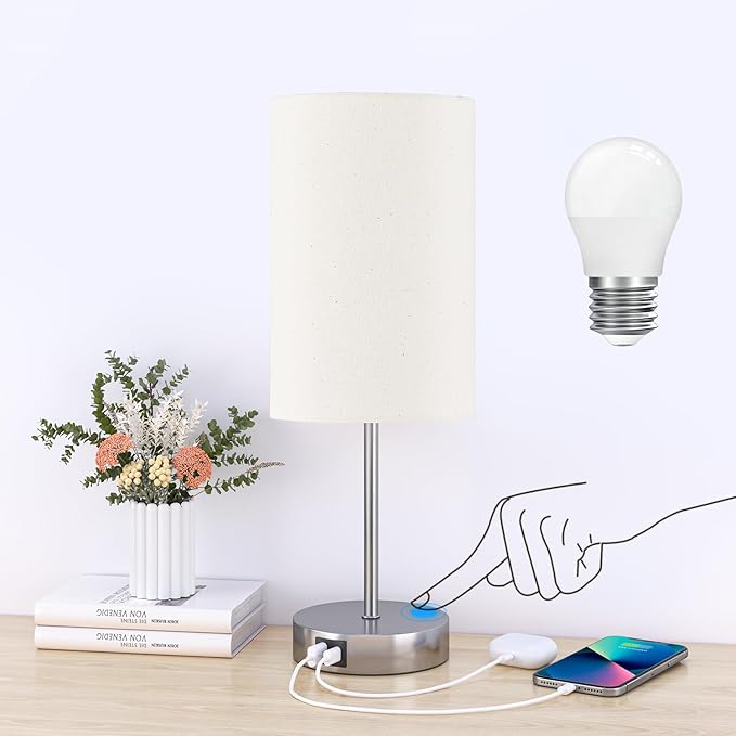 AKASUKI 18Inch Table Lamp with Dual Charging Station, 3 Way Dimmable Touch Lamp for Bedroom, Living Room, Office(LED - Bloomnest