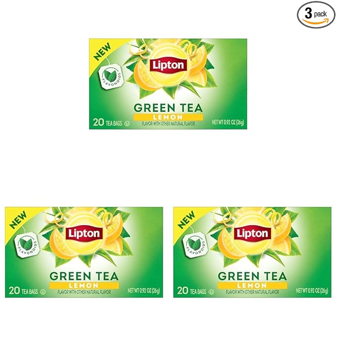 Lipton Lemon Green Tea Bags, Flavored, Unsweetened Teabags for Hot Tea or Iced Tea with Caffeine and Flavonoids, 20 Total Tea Bags (Pack of 3) - Bloomnest
