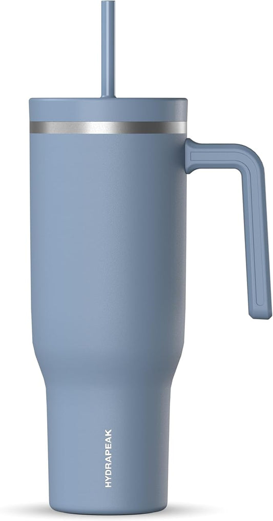 Hydrapeak Voyager 40 Oz Stainless Steel Tumbler with Handle, Insulated Water Bottle With Straw & Lid, Cupholder Friendly Reusable Travel Mug (Modern Blue) - Bloomnest