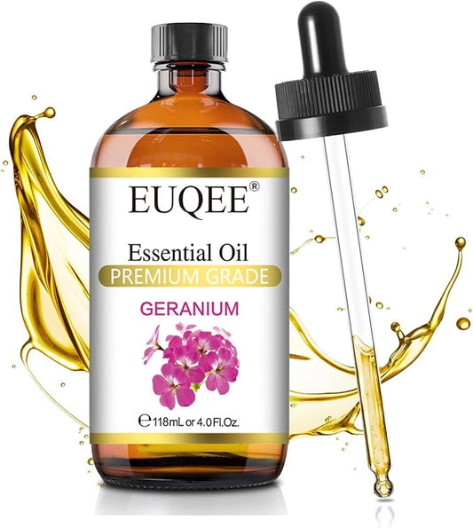 EUQEE Geranium Essential Oil 118 ml Pure Geranium Oil with Dropper for Diffusers, DIY, Skin Care, Massage, Aromatherapy (4 fl oz) - Bloomnest