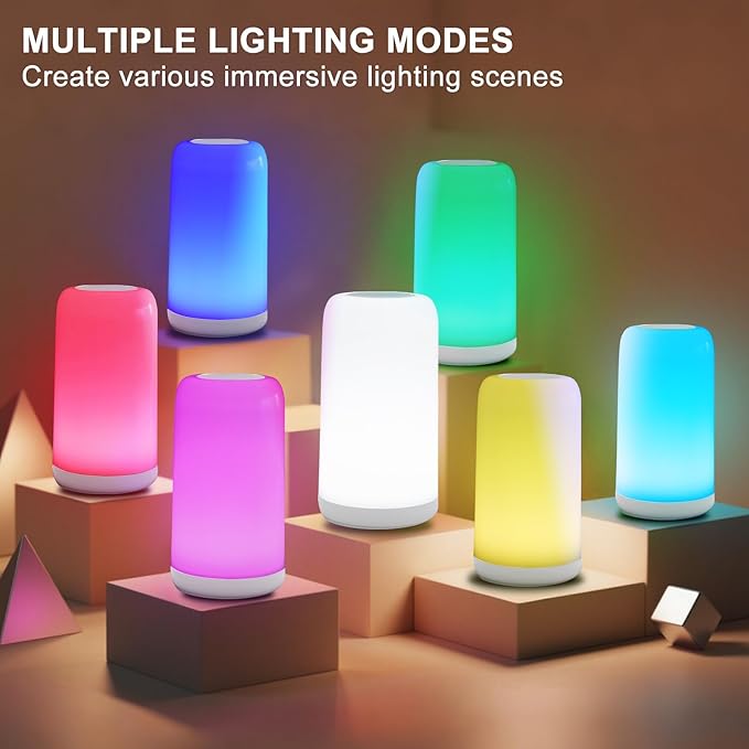 Dimmable Touch Night Light - 7 Brightness & 13 RGB Colors, Portable Bedside Lamp, Touch & App Control, Smart LED Lamp for Nursery, Reading, Decor - Bloomnest