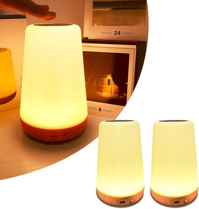 TLAOTNIY Baby Night Light, Dimmable Touch Lamp for Nursery, Portable Rechargeable Bedside Table Lamp for Bedroom, 13 RGB Colors 5 Brightness, Night Lamp for Kids Living Room Bathroom Hallway (D-2pack) - Bloomnest