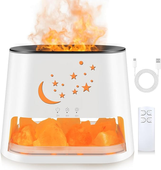 260ml Essential Oil Diffuser & Himalayan Salt Lamp with Remote Control, 8 LED Colors, Timer & Auto-Off Cool Mist Humidifier for Home,Offce,Bedroom (White) HEEYCEMUS