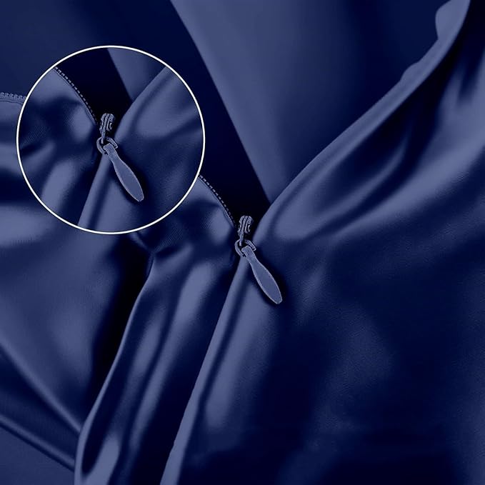 Navy Blue Silk Pillow Cases with Zipper Standard Size, USA Made, Real 22 Momme Mulberry Silk Pillowcase for Sleeping Women, Cooling, Anti Acne (Navy Blue, Standard) - Bloomnest