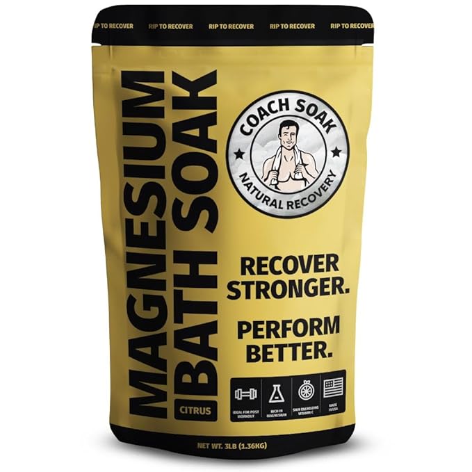 Coach Soak Recovery Bath Soak - Alternative to Epsom Salt Bath Soak - Fast-Absorbing Pure Magnesium Flakes with 21 Minerals, Bath Salts & Essential Oils - 3lbs, Energizing Citrus - Bloomnest