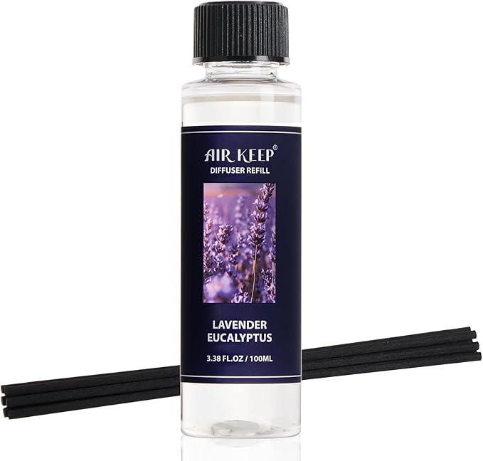 Airkeep Reed Diffuser Set,1.69 fl oz (50 ml) - Lavender Eucalyptus Oil Diffusers with 8 Reed Sticks,Home Fragrance Reed Diffuser for Bathroom Shelf Decor - Bloomnest