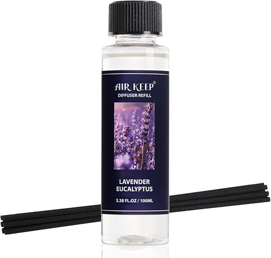 Airkeep Reed Diffuser Set,1.69 fl oz (50 ml) - Lavender Eucalyptus Oil Diffusers with 8 Reed Sticks,Home Fragrance Reed Diffuser for Bathroom Shelf Decor - Bloomnest
