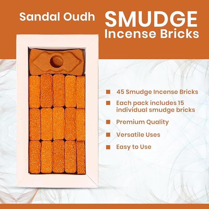 Smudge Incense Bricks 45 Pack Combo - Palo Santo, White Sage, Sandal Oudh for Cleansing Negative Energy & Protection - Yoga Meditation Aromatherapy - Perfect Sage Sticks Alternative AROVATIKA