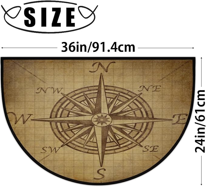 Half Round Door Mat, Compass Rose Retro Non-Slip Half Circle Area Rug Vintage Pattern Doormat Washable Durable Home Decor Half Moon Rug for Floor Indoor Outdoor Living Room Bedroom Kitchen Patio - Bloomnest