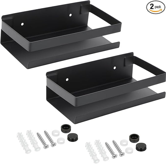 Lallisa 2 Pieces Stainless Steel Shelf Bathroom Shower Floating Shelves Wall Mounted Shower Caddy Basket Shelf Storage Organizer Shelves for Bathroom, Kitchen, Living Room (7.87 Inches/ 20 cm,Black) - Bloomnest