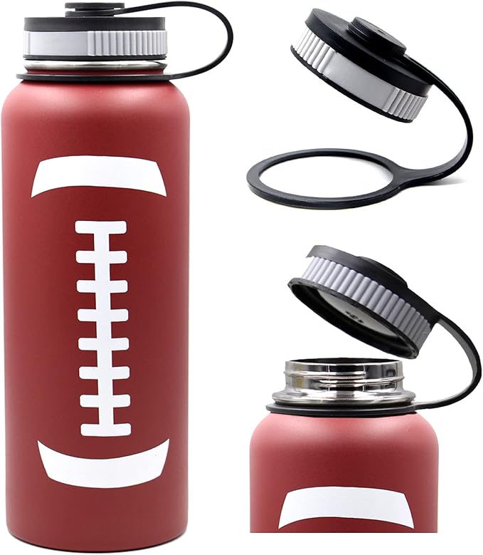 40 oz Football Water Bottle with Straw, Wide Mouth Sports Flask Metal Travel Tumbler with 2 Lids, Stainless Steel Double Wall Vacuum Insulated Thermo Water Jug, Football Gear Gifts for Boys Girls - Bloomnest