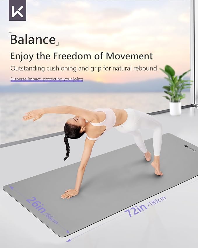 KEEP Professional Yoga Mat with Strap for Men and Women, 5mm Heavy High-Density Natural Rubber Mat for Premium Material Superior Grip, Non-Slip, Eco-Friendly 72"x26" Exercise Mat