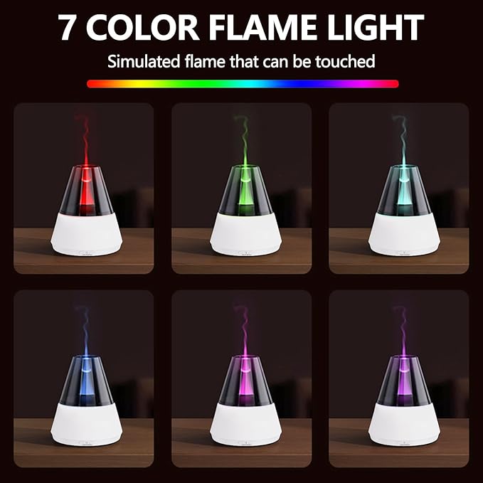 Flame Essential Oil Diffuser, Upgrade 7 Colour Lights Aromatherapy Diffuser, Oil Diffuser, Air Humidifier, Aroma Diffusers for Home, Bedroom, Office, Yoga, Timer & Waterless Auto Off (White) - Bloomnest