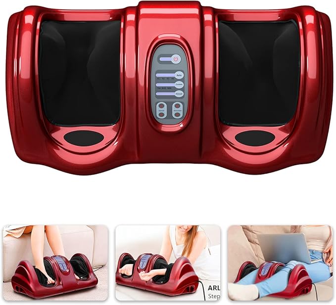ARLIME Foot Massager Machine, Stimulates Blood Circulation Deep Kneading Shiatsu Foot Massager, Rolling & Pulsing for Leg Calf Arm Ankle w/Remote, Red - Bloomnest