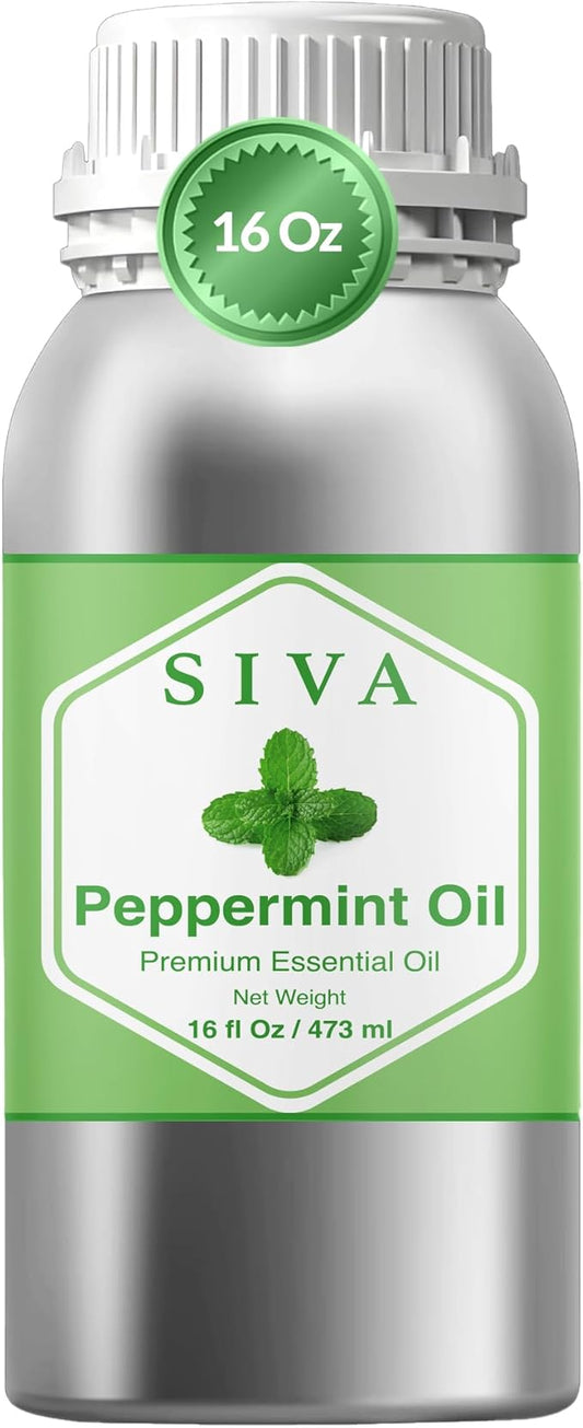 Siva Peppermint Essential Oil - 16 Fl Oz – 100% Natural Peppermint Oil - for Diffuser, Face, Skin Care, Aromatherapy, Hair Care, Scalp and Body Massage SIVAOrganics