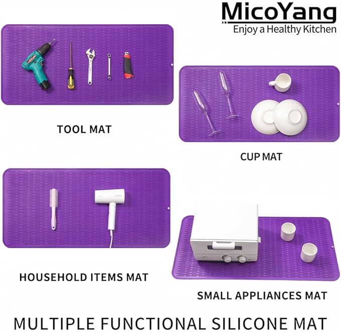 Silicone Dish Drying Mat for Multiple Usage,Easy clean,Eco-friendly,Heat-resistant Silicone Mat for Kitchen Counter or Sink,Refrigerator or Drawer Liner Purple 5XL 36inches x 18inches - Bloomnest