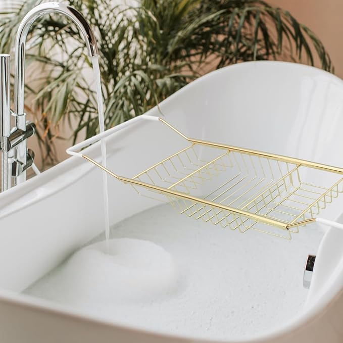 Stainless Steel Shower Tub Tray: European Style Extendable Bathtub Tray for Luxury Bath, Stainless Steel Over The Bathtub Rack for Bathroom Accessories - Bloomnest