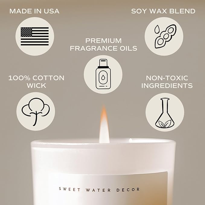 Sweet Water Decor Candles | Spa Scented Soy Wax Candle for Home | 11oz Jar Candle with Wood Lid, 50+ Hour Burn Time, Made in The USA (Stress Relief, White - 11 oz) - Bloomnest
