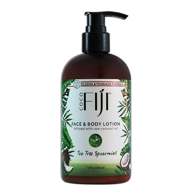 Coco Fiji Face & Body Lotion Infused With Coconut Oil | Lotion for Dry Skin | Moisturizer Face Cream & Massage Lotion for Women & Men | Tea Tree Spearmint 12 oz, Pack of 1 - Bloomnest