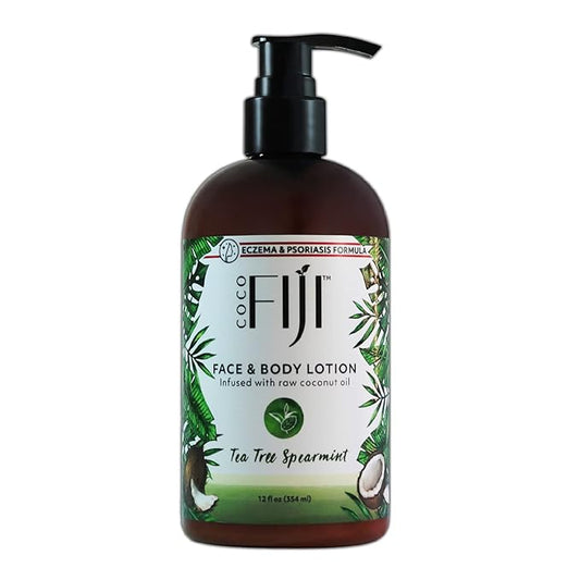 Coco Fiji Face & Body Lotion Infused With Coconut Oil | Lotion for Dry Skin | Moisturizer Face Cream & Massage Lotion for Women & Men | Tea Tree Spearmint 12 oz, Pack of 1 - Bloomnest