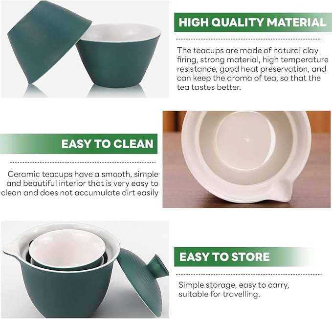 Portable Chinese Tea Set，Gongfu Kung Fu Tea Set，Porcelain Teapot & Teacups with Travel Bag for Travel Home Gifting Outdoor and Office（Green）
