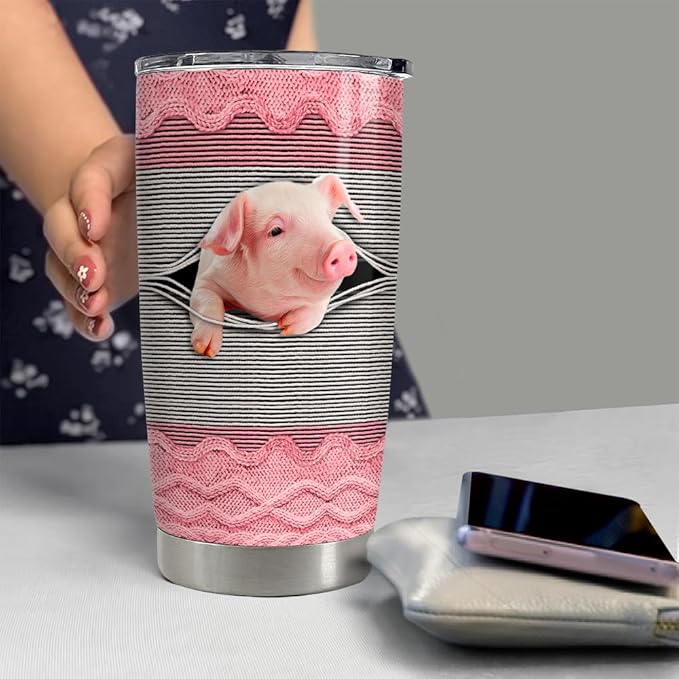 SANDJEST Pig Tumbler 20oz Stainless Steel Insulated Tumblers Coffee Travel Mug Cup Funny Pig Gifts for Women Girls Gift for Birthday Christmas - Bloomnest