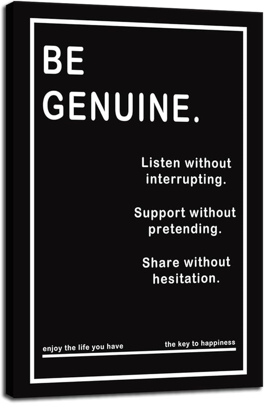 Motivational Wall Art Office Decor Be Genuine Inspirational Black Office Wall Decor Inspiring Wall Art for Living Room Decor Wall Paintings Posters Artwork Bedroom Home Framed [24''W x 36''H] - Bloomnest